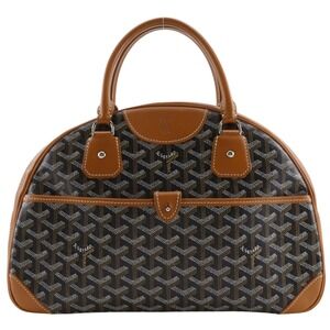 Goyard Saint Jean MM Handbag, Mini Boston Bag, Leather x PVC, Black, Double Z...